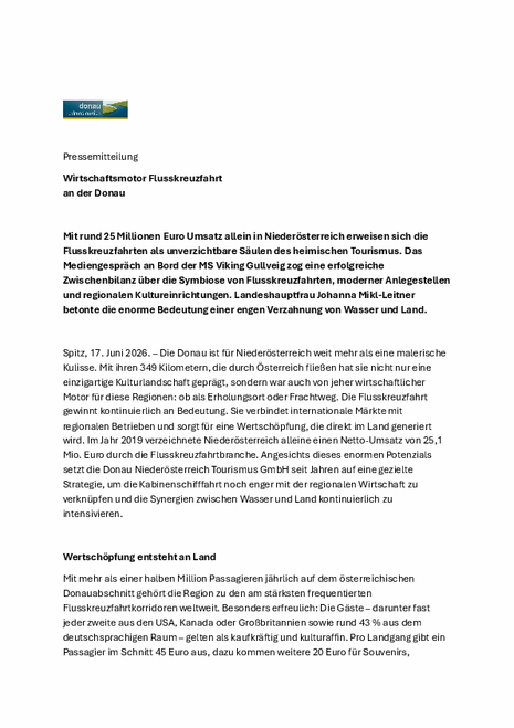 Wirtschaftsmotor Flusskreuzfahrt an der Donau