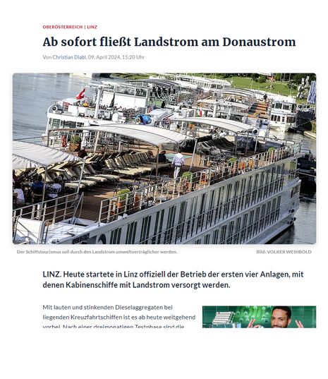 Ab sofort fließt Landstrom am Donaustrom